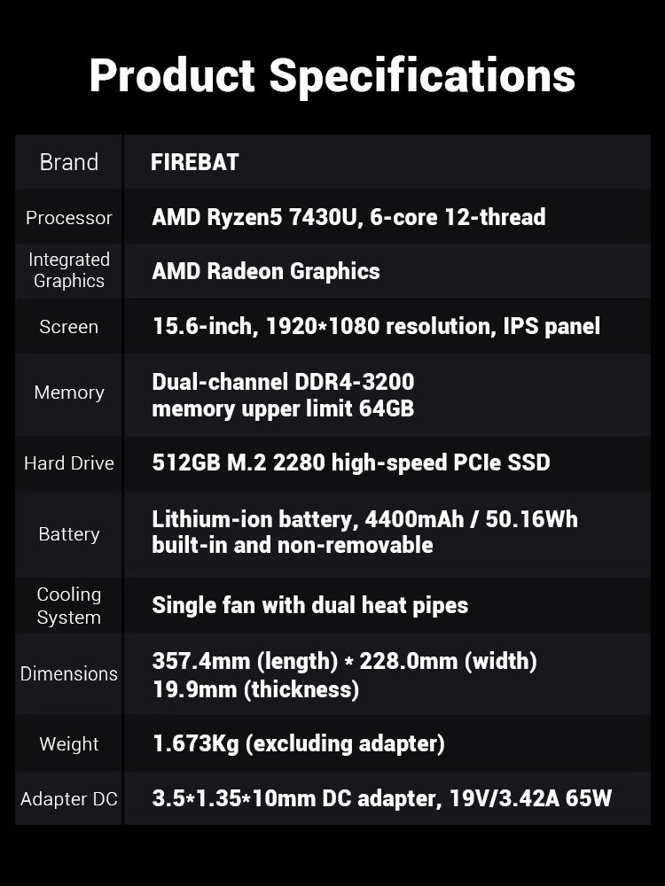 FIREBAT Slim Laptop AS1 | AMD Ryzen5 7430U