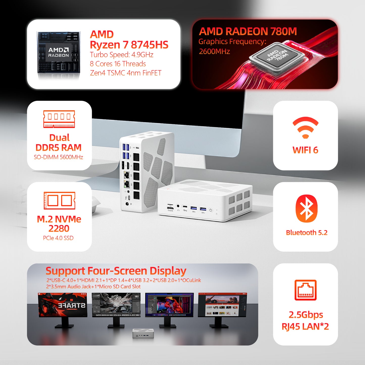 AMD Ryzen7 8745HS Mini PC with OCuLink (Up to 4.9GHz) - A8 Model